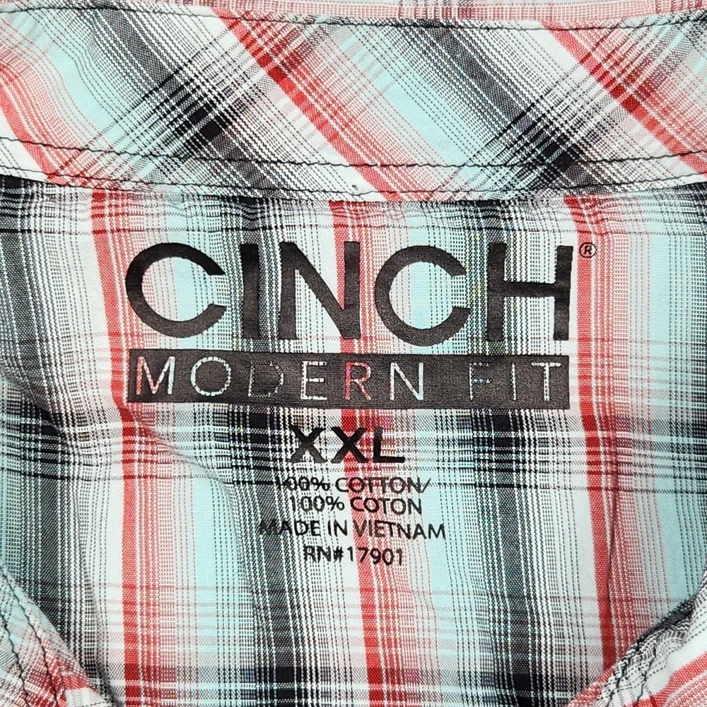 Cinch‎ Modern Fit Shirt Mens 2XL Plaid Western Pearl Snap Long Sleeve Cowboy
